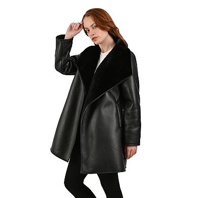 Women's Nine West Faux Leather Coat with Shawl Collar