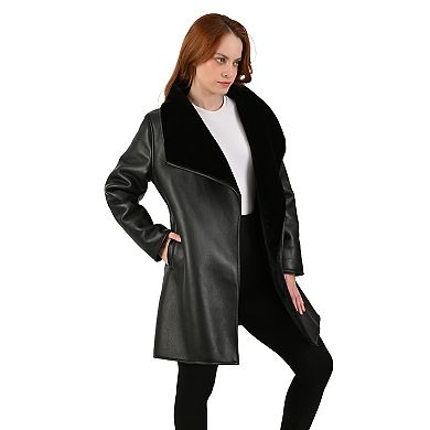 Women's Nine West Faux Leather Coat with Shawl Collar