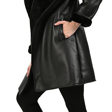Women's Nine West Faux Leather Coat with Shawl Collar