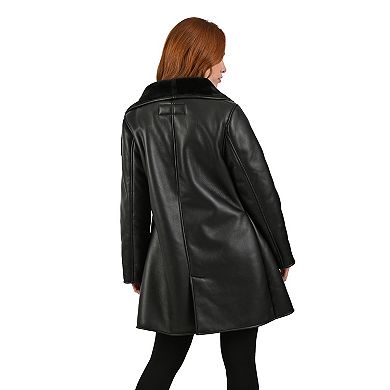 Women's Nine West Faux Leather Coat with Shawl Collar