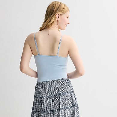 Juniors' SO® Cropped Cinch Front Shelf Bra Camisole Tank Top