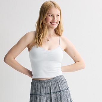 Juniors' SO® Cropped Cinch Front Shelf Bra Camisole Tank Top