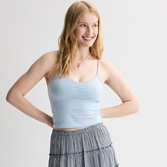 Juniors' SO® Cropped Cinch Front Shelf Bra Camisole Tank Top