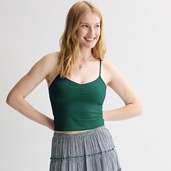 Juniors' SO® Cropped Cinch Front Shelf Bra Camisole Tank Top