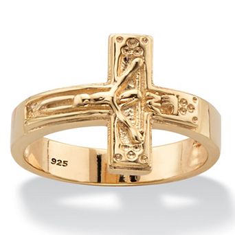 Gold-Plated Sterling Silver Horizontal Crucifix Cross Ring