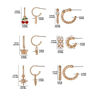 JS Jessica Simpson Gold-Tone Pave & Charm Huggie Hoop Earring Set, 6 Pairs