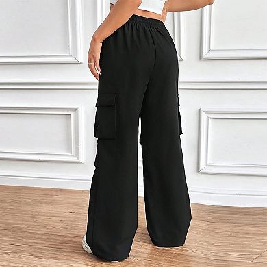 Women's Cargo Pants High Waist Drawstring Wide Leg Cargo Pockets Casual Loose Fit Trousers
