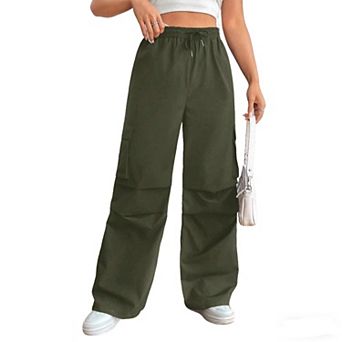 Women's Cargo Pants High Waist Drawstring Wide Leg Cargo Pockets Casual Loose Fit Trousers