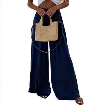 Women's Wide Leg Trousers Relaxed Fit Casual Pants with Side Pockets