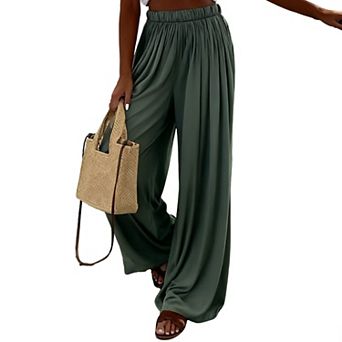 Women's Wide Leg Trousers Relaxed Fit Casual Pants with Side Pockets
