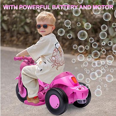 Ride-On Bubble Motorcycle for Kids, 6V Electric 3-Wheel Toy with Light, Music & Bubble Maker