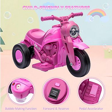 Ride-On Bubble Motorcycle for Kids, 6V Electric 3-Wheel Toy with Light, Music & Bubble Maker