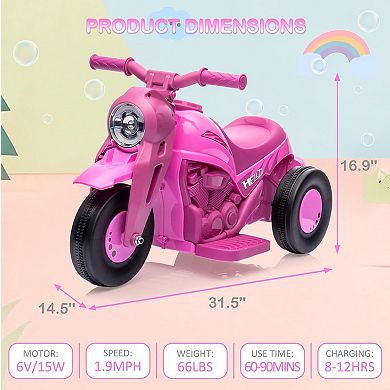 Ride-On Bubble Motorcycle for Kids, 6V Electric 3-Wheel Toy with Light, Music & Bubble Maker