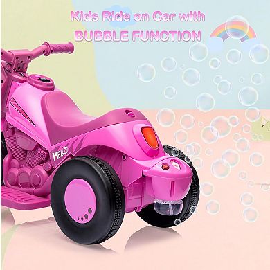 Ride-On Bubble Motorcycle for Kids, 6V Electric 3-Wheel Toy with Light, Music & Bubble Maker