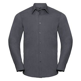 Russell Collection Mens Long Sleeve Poly-Cotton Easy Care Tailored Poplin Shirt