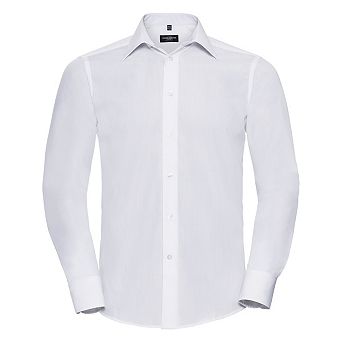 Russell Collection Mens Long Sleeve Poly-Cotton Easy Care Tailored Poplin Shirt