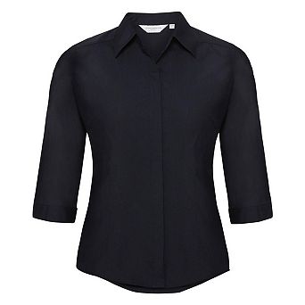 Russell Collection Ladies 3/4 Sleeve Poly-Cotton Easy Care Fitted Poplin Shirt