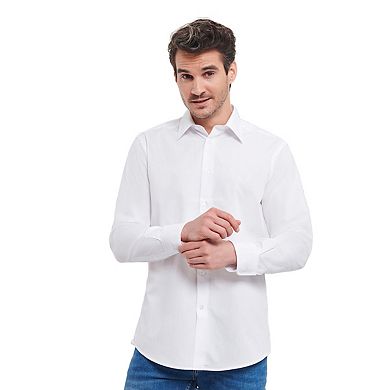 Russell Collection Mens Poplin Easy-Care Tailored Long-Sleeved Shirt