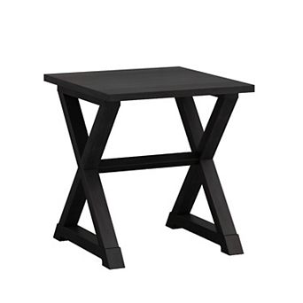 24" Modern Black Veneer Accent Table, Rectangular End or Side Table with Open Storage