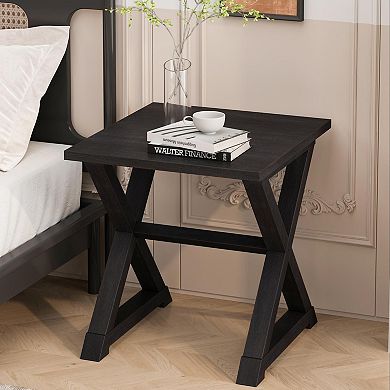 24" Modern Black Veneer Accent Table, Rectangular End or Side Table with Open Storage