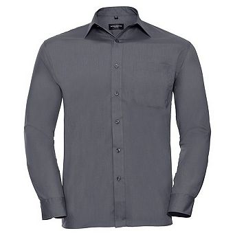 Russell Collection Mens Poplin Easy-Care Long-Sleeved Shirt