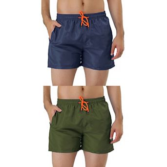 2 Packs Men's Shorts Drawstring Waist Board Shorts Inner Mesh Lining Swimwear