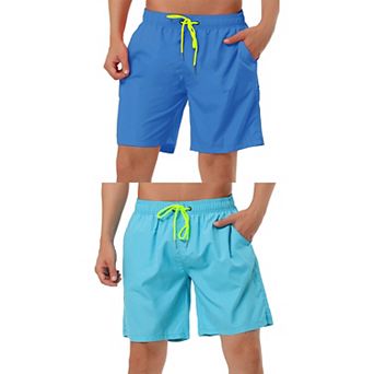 2 Packs Men's Solid Beach Shorts Drawstring Surfing Mesh Lining Swimwear Board Short with Pockets