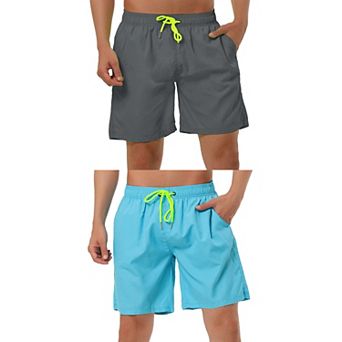 2 Packs Men's Solid Beach Shorts Drawstring Surfing Mesh Lining Swimwear Board Short with Pockets
