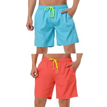 2 Packs Men's Solid Beach Shorts Drawstring Surfing Mesh Lining Swimwear Board Short with Pockets