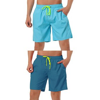 2 Packs Men's Solid Beach Shorts Drawstring Surfing Mesh Lining Swimwear Board Short with Pockets