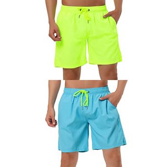 2 Packs Men's Solid Beach Shorts Drawstring Surfing Mesh Lining Swimwear Board Short with Pockets