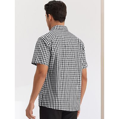 black and white checkered mens dress shirt Non-Iron Cotton Check Dress Shirt With Contrast Trim