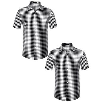2 Packs Checked Shirts for Men's Short Sleeves Button Formal Plaid Tartan Dress Shirt