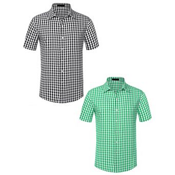 2 Packs Checked Shirts for Men's Short Sleeves Button Formal Plaid Tartan Dress Shirt