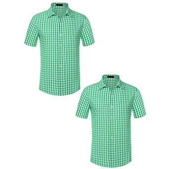 2 Packs Checked Shirts for Men's Short Sleeves Button Formal Plaid Tartan Dress Shirt