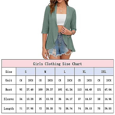 Women's Spring Cardigan 3/4 Sleeve Open Front Jacquard Weave with Flounce Hem