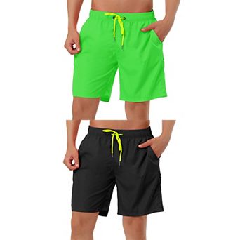 2 Packs Men's Solid Color Beach Shorts Drawstring Surfing Mesh Lining Swimwear