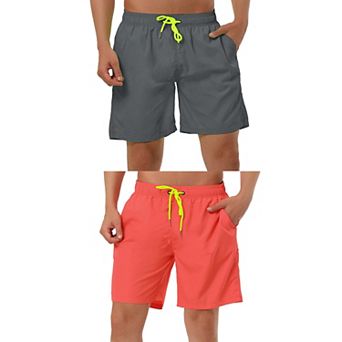 2 Packs Men's Solid Color Beach Shorts Drawstring Surfing Mesh Lining Swimwear