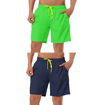 2 Packs Men's Solid Color Beach Shorts Drawstring Surfing Mesh Lining Swimwear