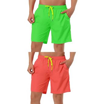 2 Packs Men's Solid Color Beach Shorts Drawstring Surfing Mesh Lining Swimwear