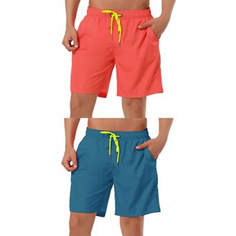 2 Packs Men's Solid Color Beach Shorts Drawstring Surfing Mesh Lining Swimwear
