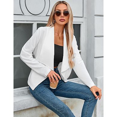 Women's Solid Fitted Blazer Long Sleeve Open Front Casual Office Jacket
