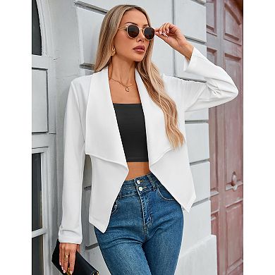 Women's Solid Fitted Blazer Long Sleeve Open Front Casual Office Jacket