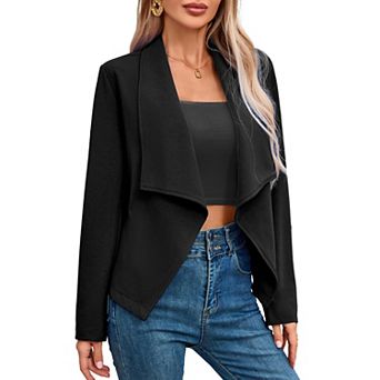Women's Solid Fitted Blazer Long Sleeve Open Front Casual Office Jacket