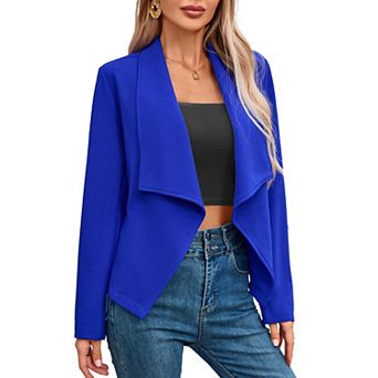 Women's Solid Fitted Blazer Long Sleeve Open Front Casual Office Jacket