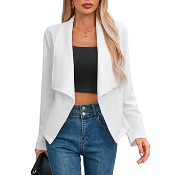 Women's Solid Fitted Blazer Long Sleeve Open Front Casual Office Jacket