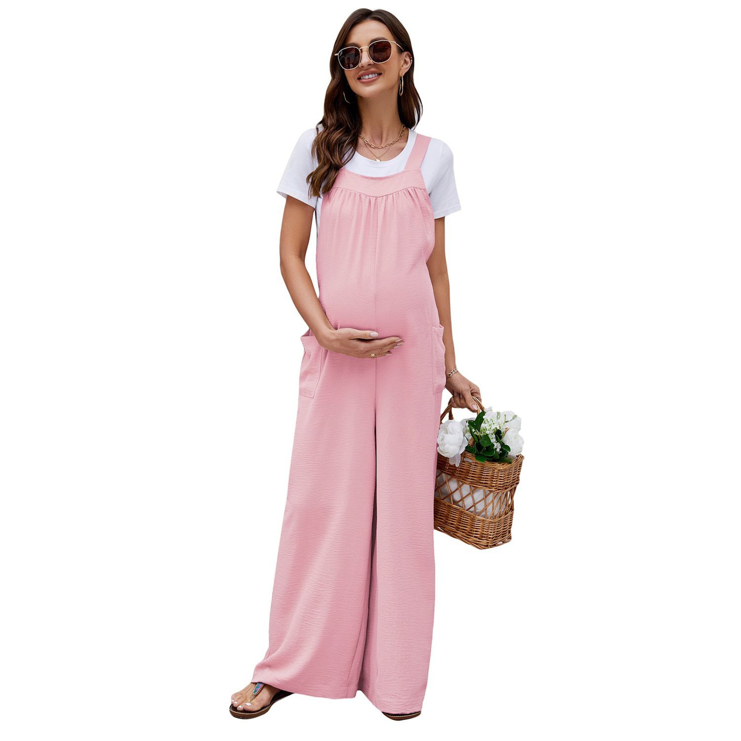 Женские комбинезоны Women Jumpsuit with Pockets Maternity Casual Loose Jumpsuit Sleeveless Tie Loose Jumpsuit