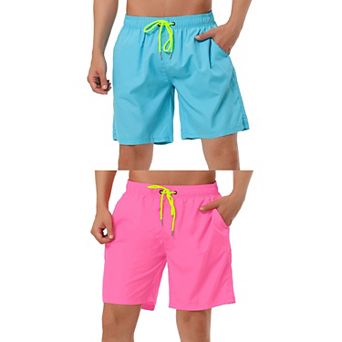 2 Packs Men's Solid Beach Shorts Drawstring Surfing Mesh Lining Board Shorts