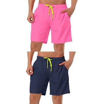 2 Packs Men's Solid Beach Shorts Drawstring Surfing Mesh Lining Board Shorts