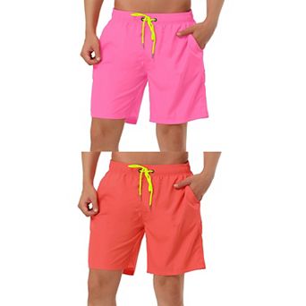 2 Packs Men's Solid Beach Shorts Drawstring Surfing Mesh Lining Board Shorts